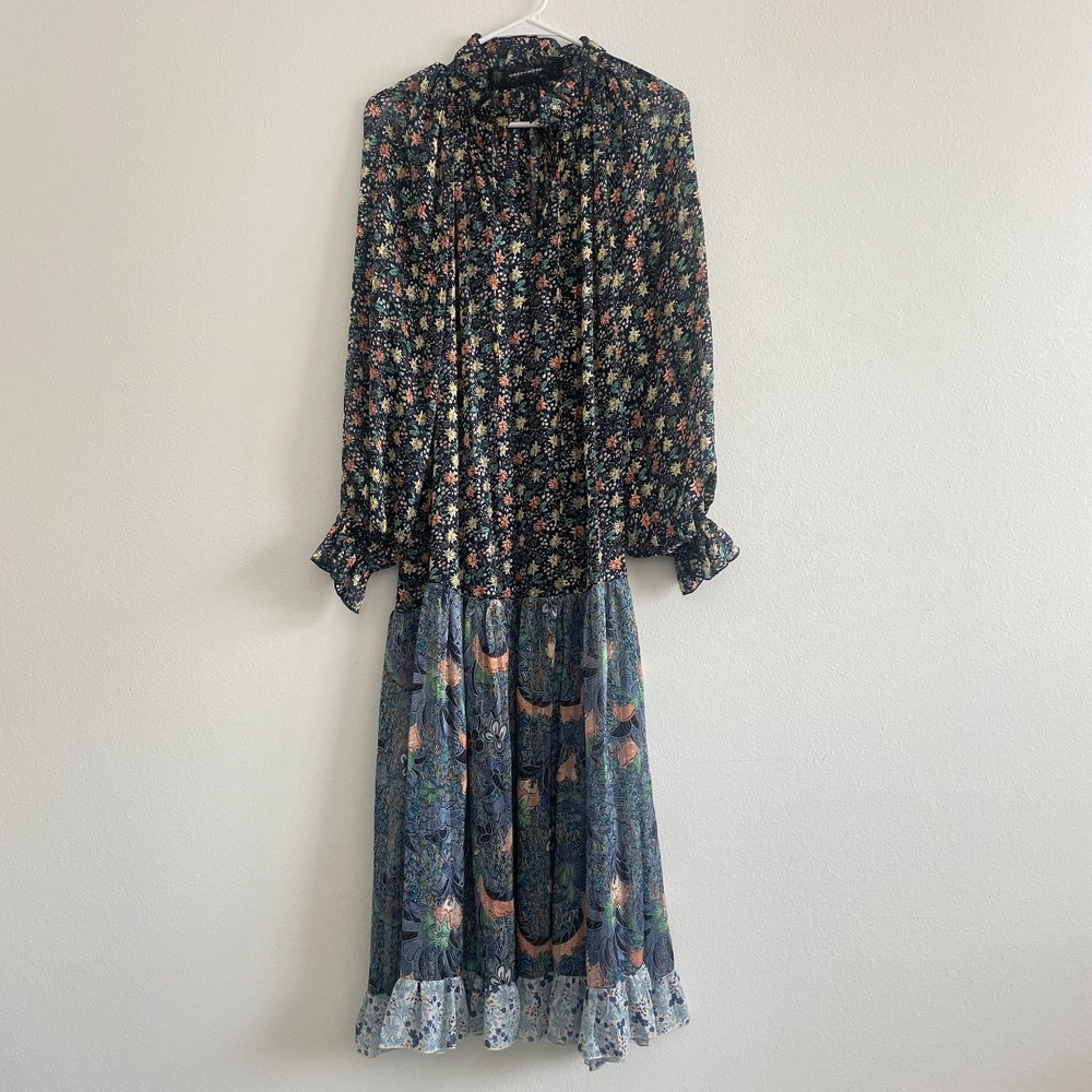 Code x Mode Maxi Dress Women M Floral Romantic Femme Ruffle Ethereal Mixed Print